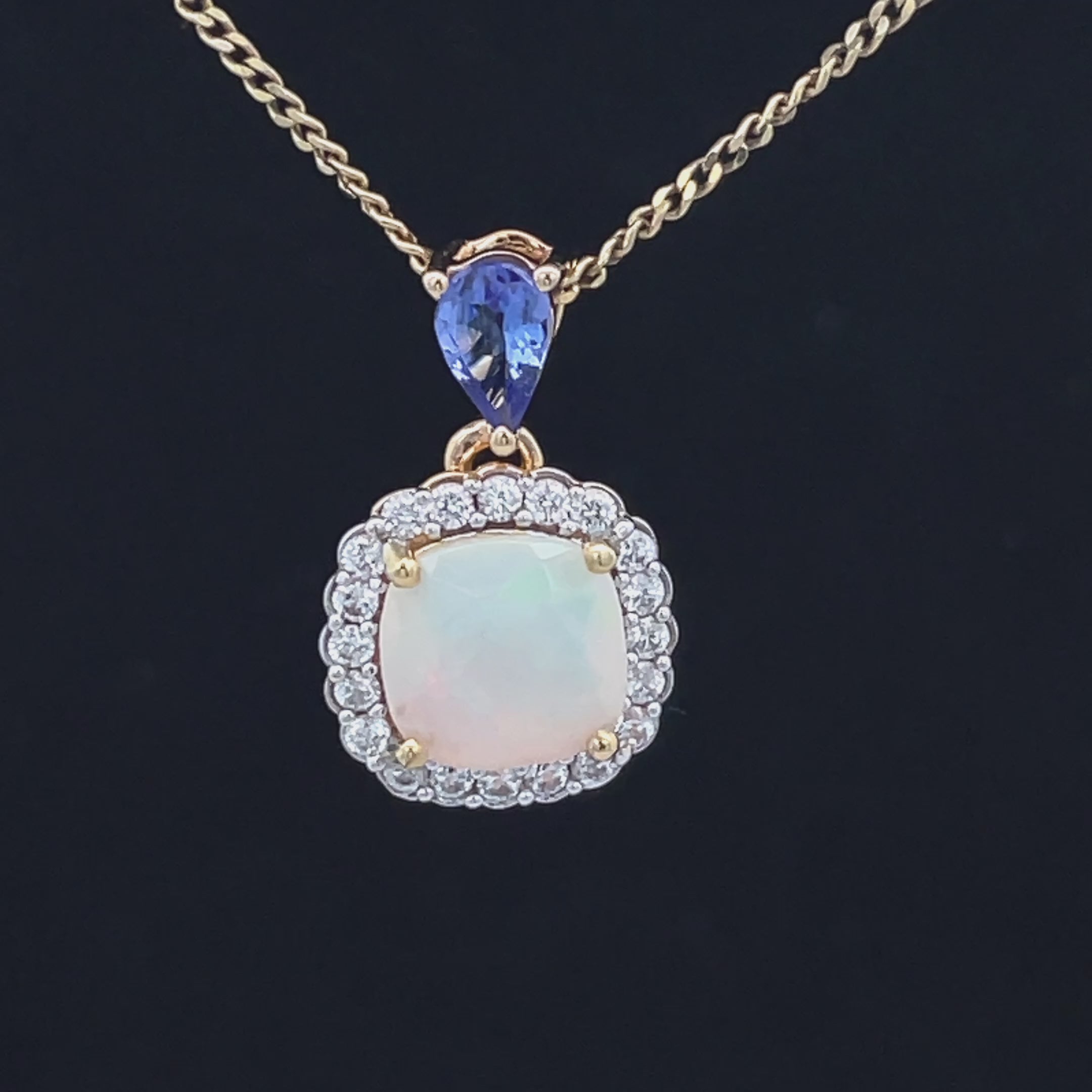 ANHÄNGER AUS 925/- SILBER VERGOLDET MIT ÄTHIOP. OPAL, TANSANIT & ZIRKON