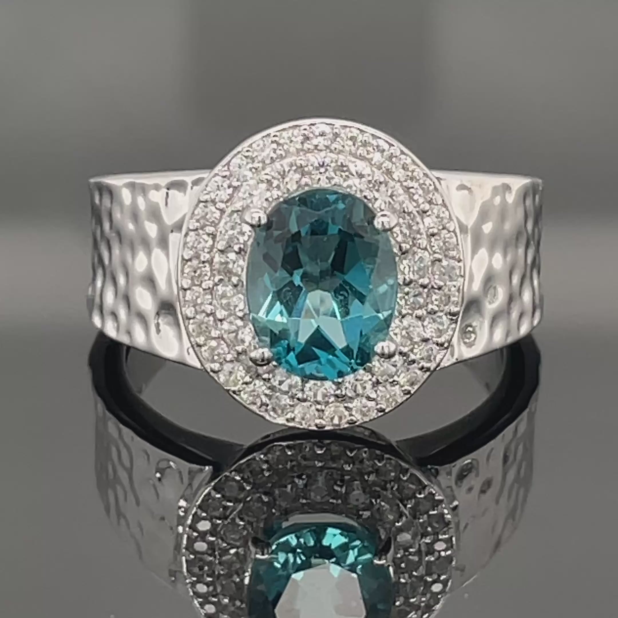 RING AUS 925/- SILBER RHODINIERT MIT LONDON BLUE TOPAS & ZIRKON