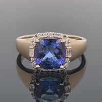 RING GR.17 (54) AUS 585/- GELBGOLD MIT TANSANIT AAAAA & BRILLANTEN (GES.CA. 0,25ct.)