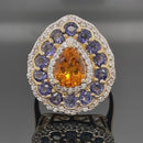 RING AUS 925/- SILBER VERGOLDET MIT CITRIN, TANSANIT & ZIRKON
