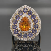 RING AUS 925/- SILBER VERGOLDET MIT CITRIN, TANSANIT & ZIRKON