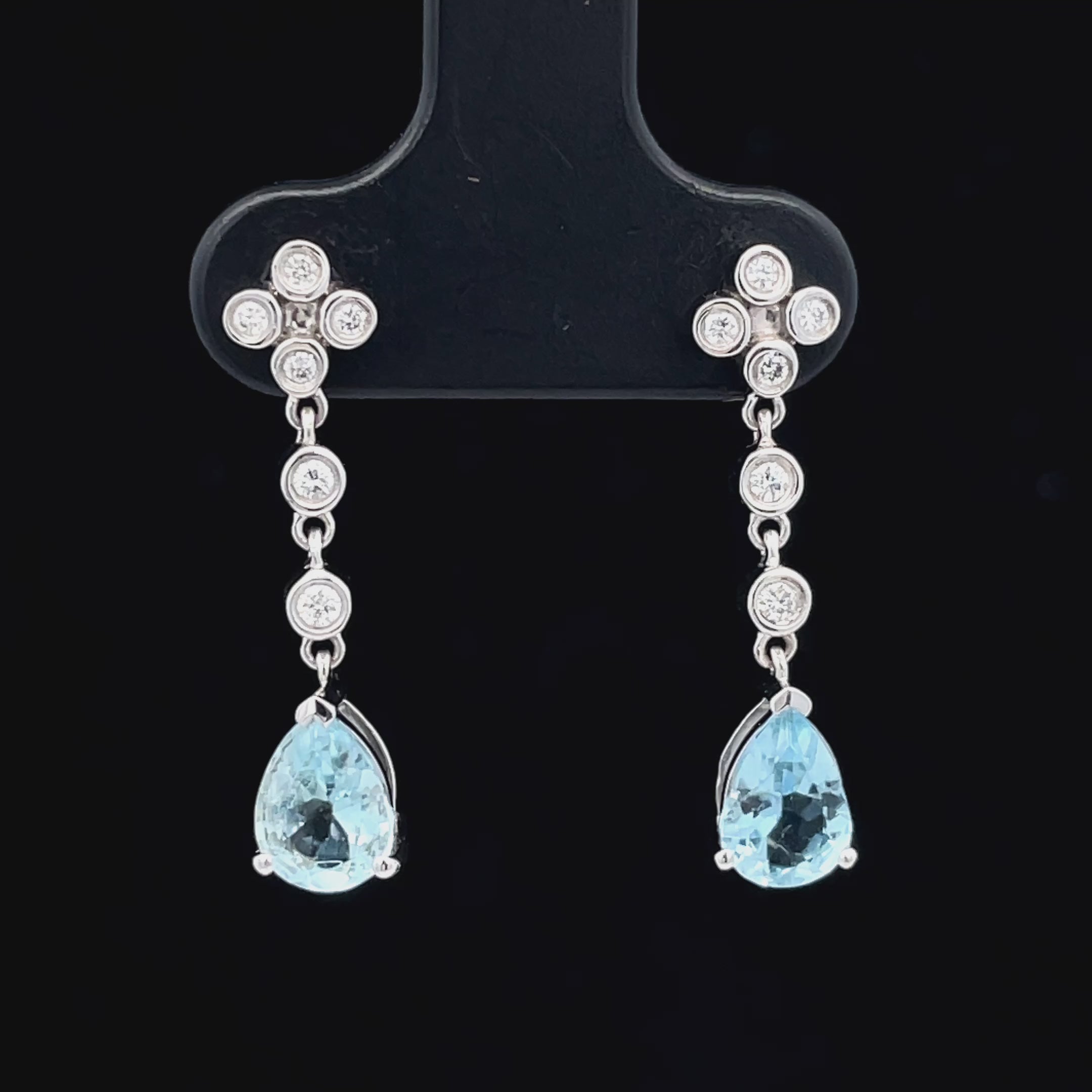 OHRSTECKER AUS 950/- PLATIN MIT AQUAMARIN & DIAMANT SI