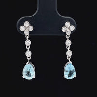 OHRSTECKER AUS 950/- PLATIN MIT AQUAMARIN & DIAMANT SI