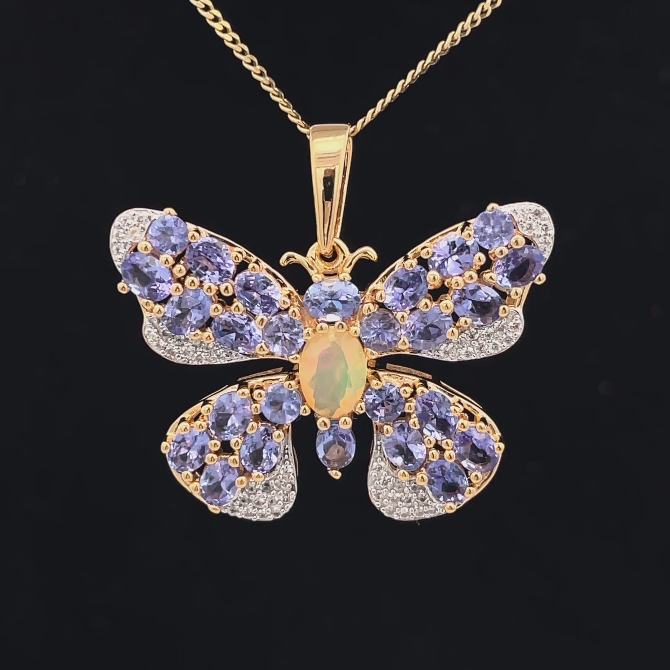 ANHÄNGER AUS 925/- SILBER VERGOLDET MIT TANSANIT, ÄTHIOP. OPAL & ZIRKON