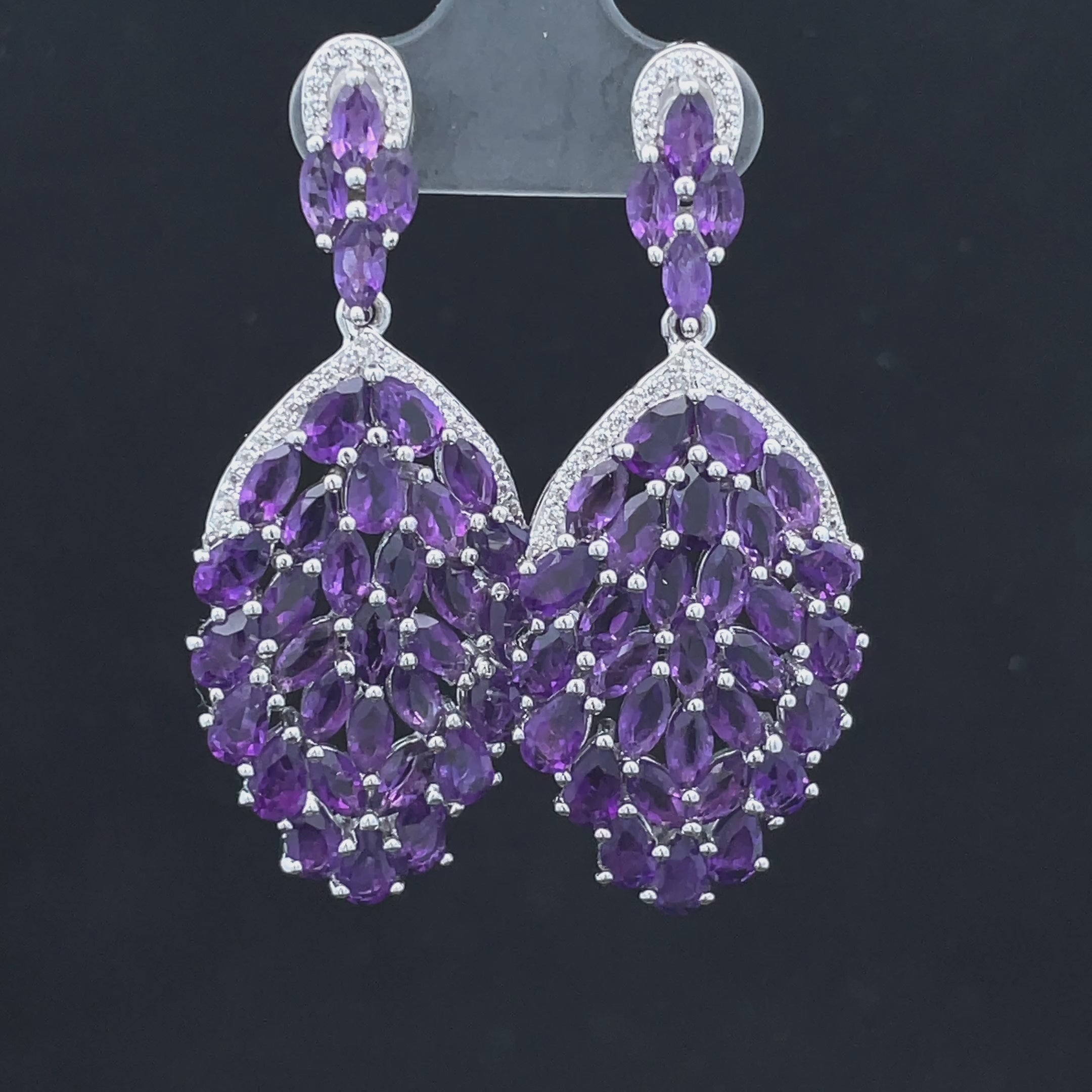 OHRSTECKER AUS 925/- SILBER RHODINIERT MIT AMETHYST & ZIRKON