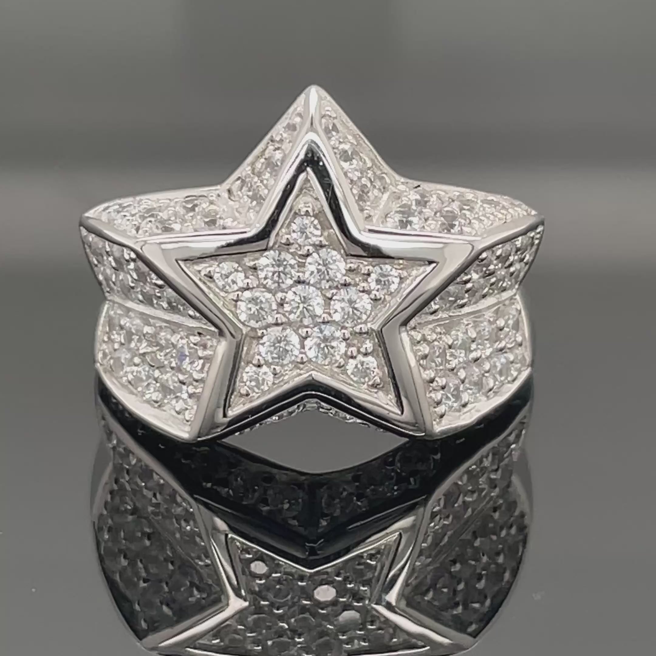 RING AUS 925/- SILBER RHODINIERT MIT ZIRKONIA