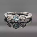 RING AUS 925/- SILBER RHOD. MIT MIT "SANTA MARIA" AQUAMARIN & ZIRKON (ges.ca. 0,59 ct.)