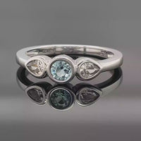 RING AUS 925/- SILBER RHOD. MIT MIT "SANTA MARIA" AQUAMARIN & ZIRKON (ges.ca. 0,59 ct.)