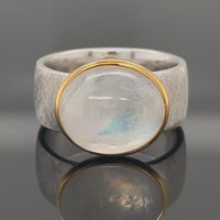 RING AUS 925/- SILBER RHODINIERT/VERGOLDET MIT RAINBOW MONDSTEIN (ca.3,6 ct.)