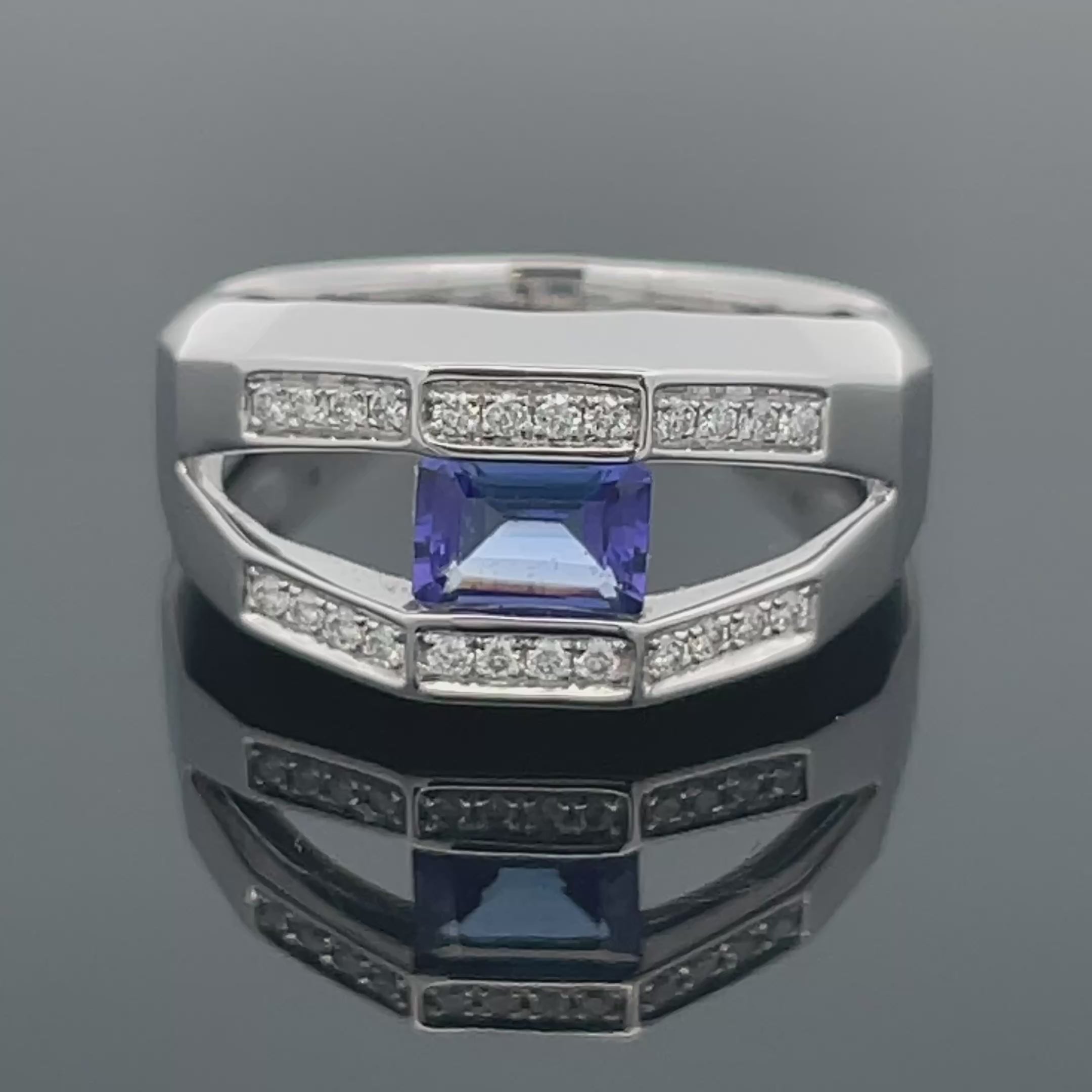 RING AUS 585/- WEIßGOLD mit Tansanit und Brillanten (ca. 1,29 ct.)