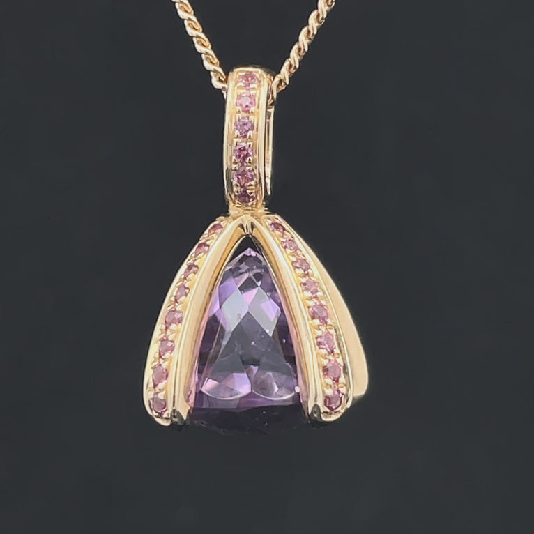 CLIP ANHÄNGER AUS 375/- GELBGOLD MIT AMETHYST & RHODOLITH