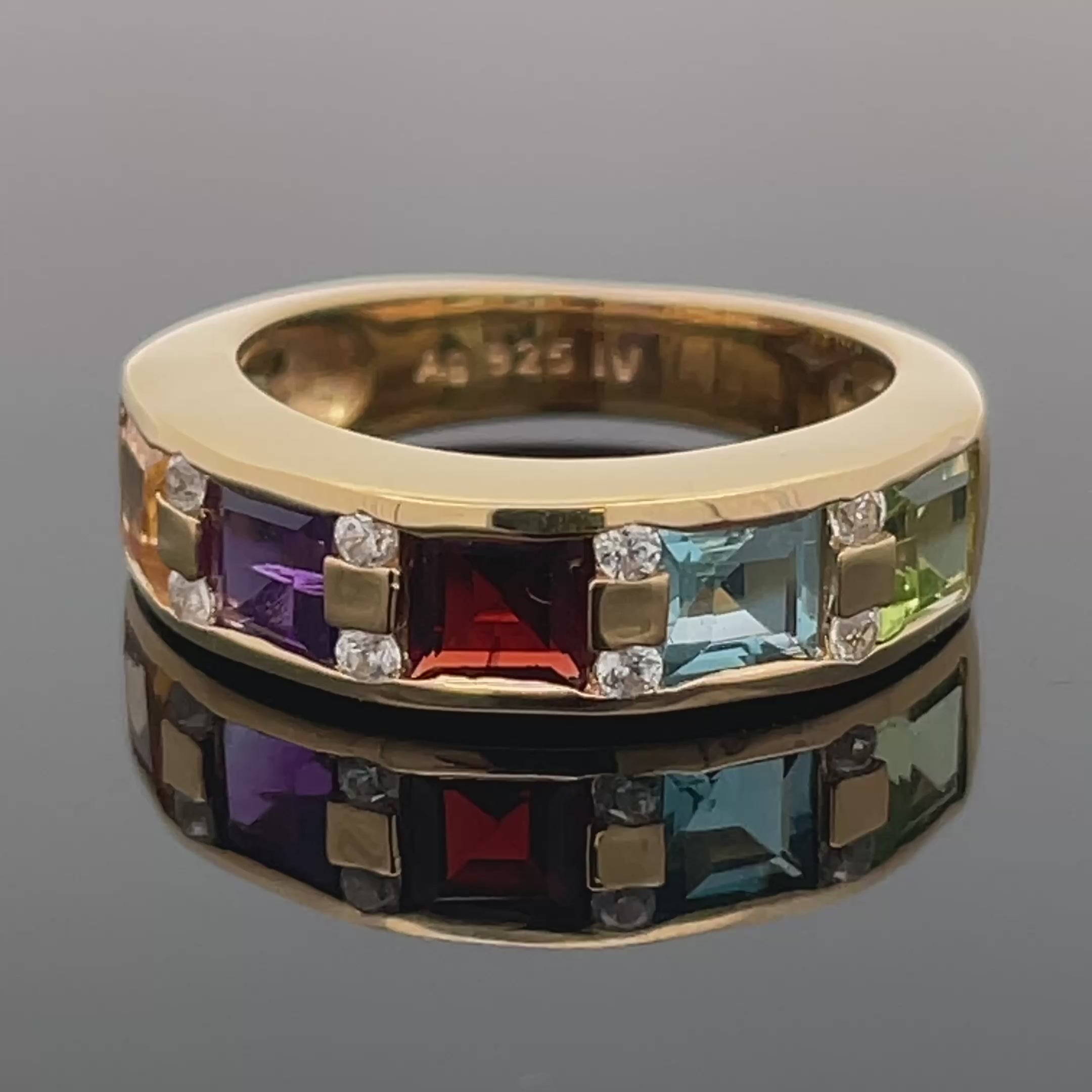 RING AUS 925/- SILBER VERGOLDET MIT MULTI EDELSTEINE