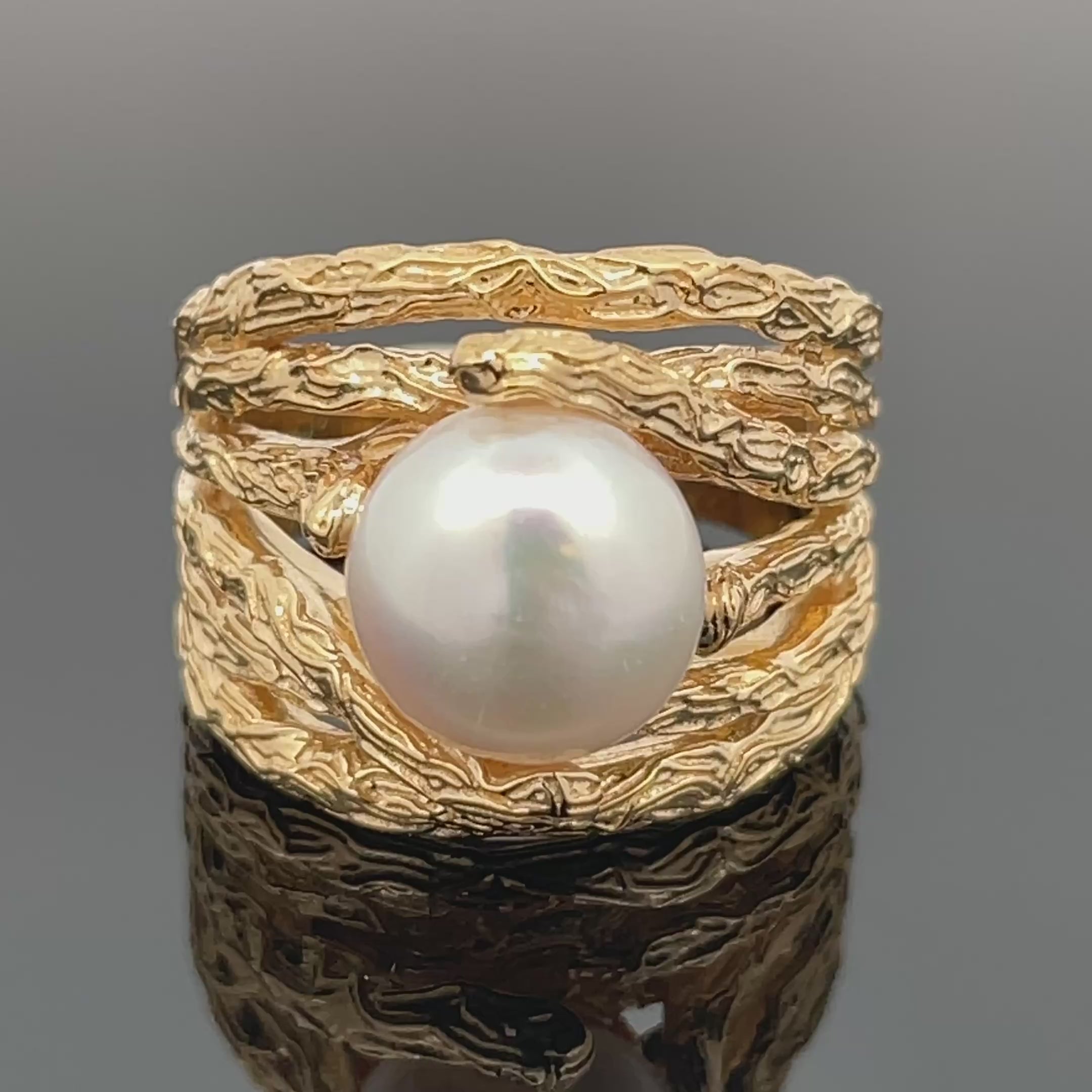 RING AUS 925/- SILBER VERGOLDET MIT SÜßWASSERZUCHTPERLE