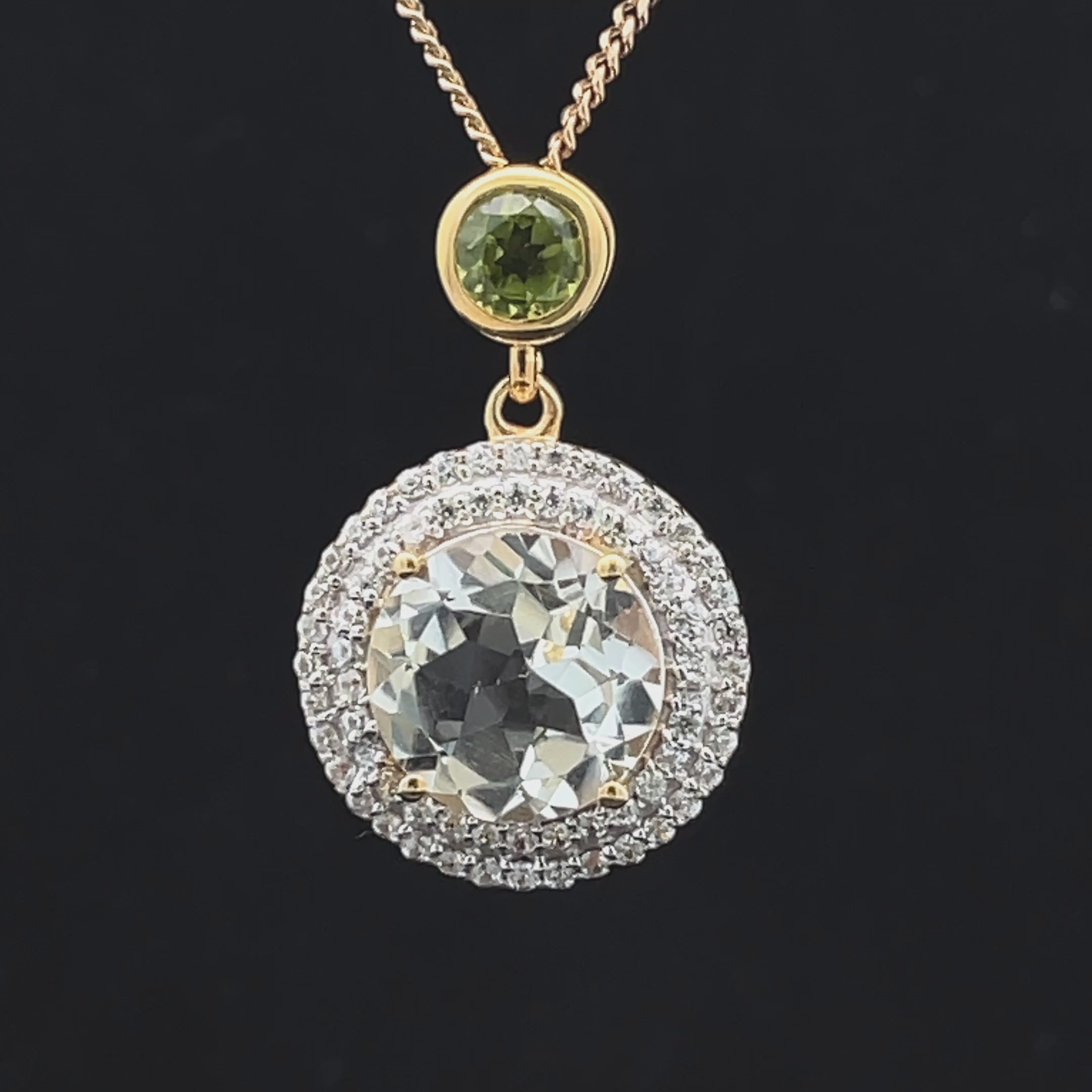 ANHÄNGER AUS 925/- SILBER VERGOLDET MIT PRASIOLITH, PERIDOT & ZIRKON