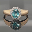 RING AUS 925/- SILBER VERGOLDET MIT ZIRKON BLAU & WEIß