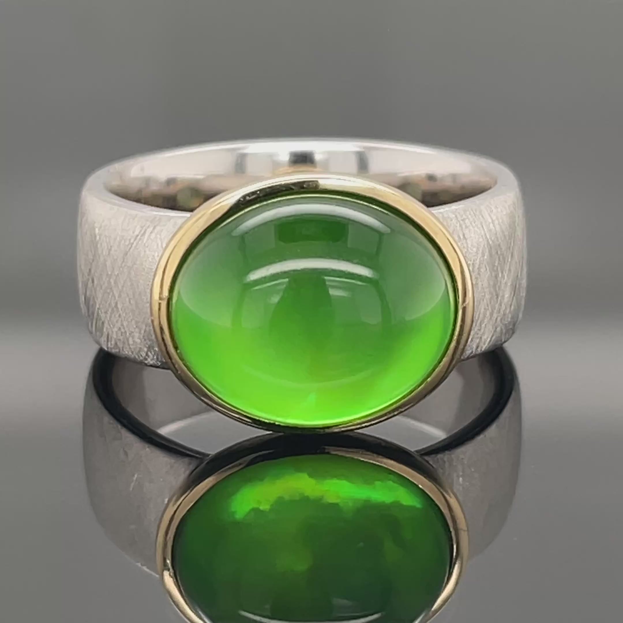 RING AUS 925/- SILBER BICOLOR MIT BERNSTEIN/PERMUTT-DUBL.BEH. ( CA.2,40 ct.)