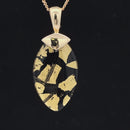 CLIP ANHÄNGER AUS 375/- GELBGOLD MIT BERGKRISTALL/ONYX/BLATTGOLD-DUBL. BEH. (CA. 13,0 ct.)