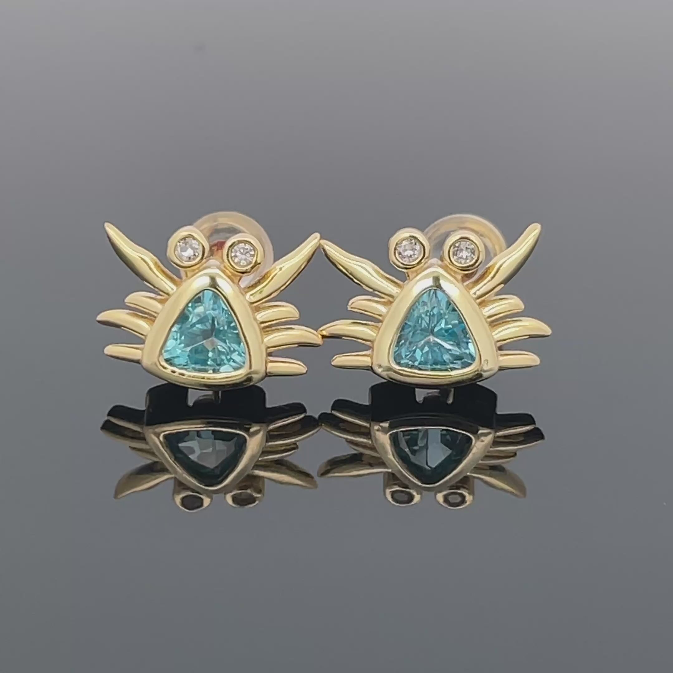 KREBS OHRSTECKER AUS 925/- SILBER VERGOLDET MIT SWISS BLUE & WEIßTOPAS