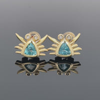 KREBS OHRSTECKER AUS 925/- SILBER VERGOLDET MIT SWISS BLUE & WEIßTOPAS