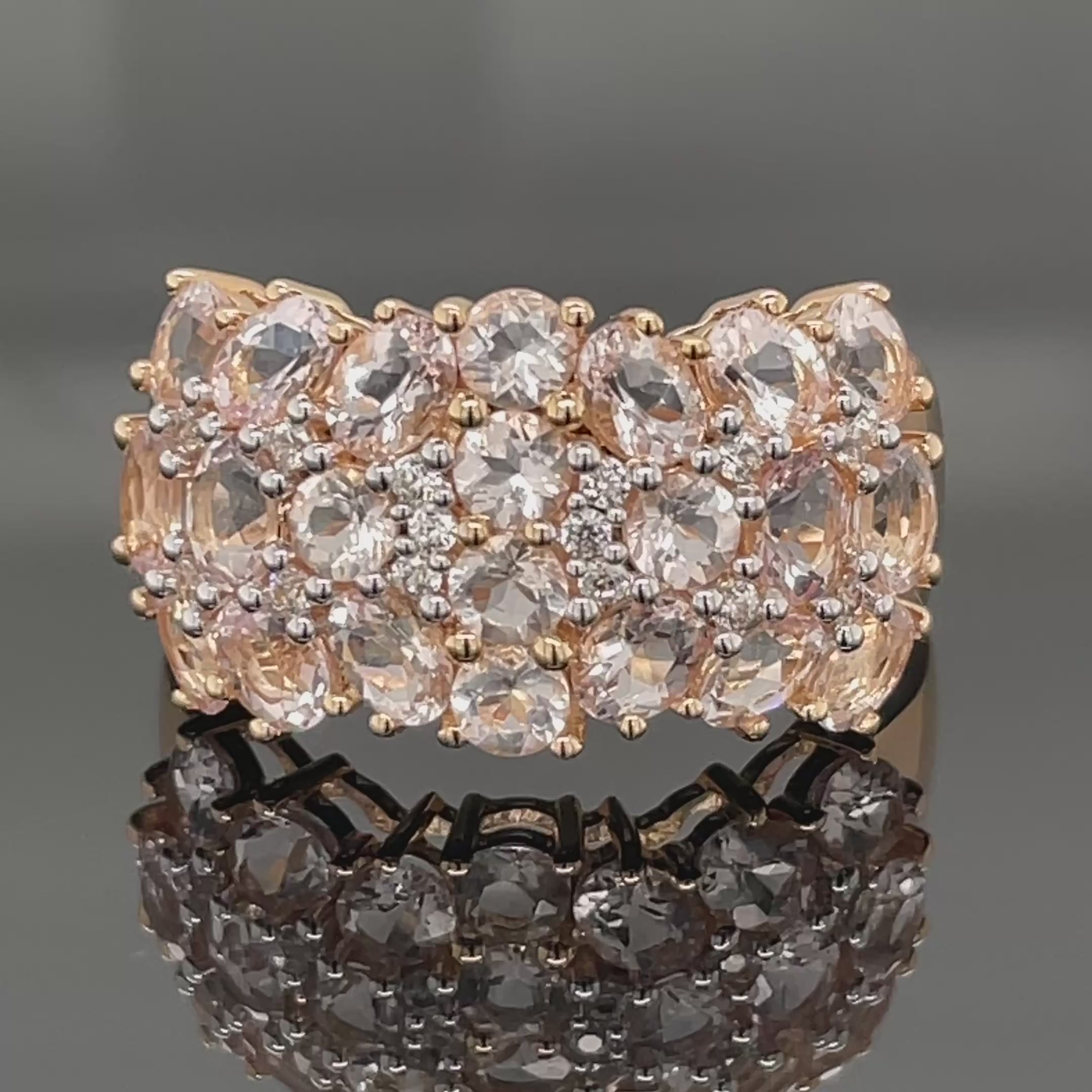 RING AUS 925/- SILBER VERGOLDET MIT MORGANIT & ZIRKON