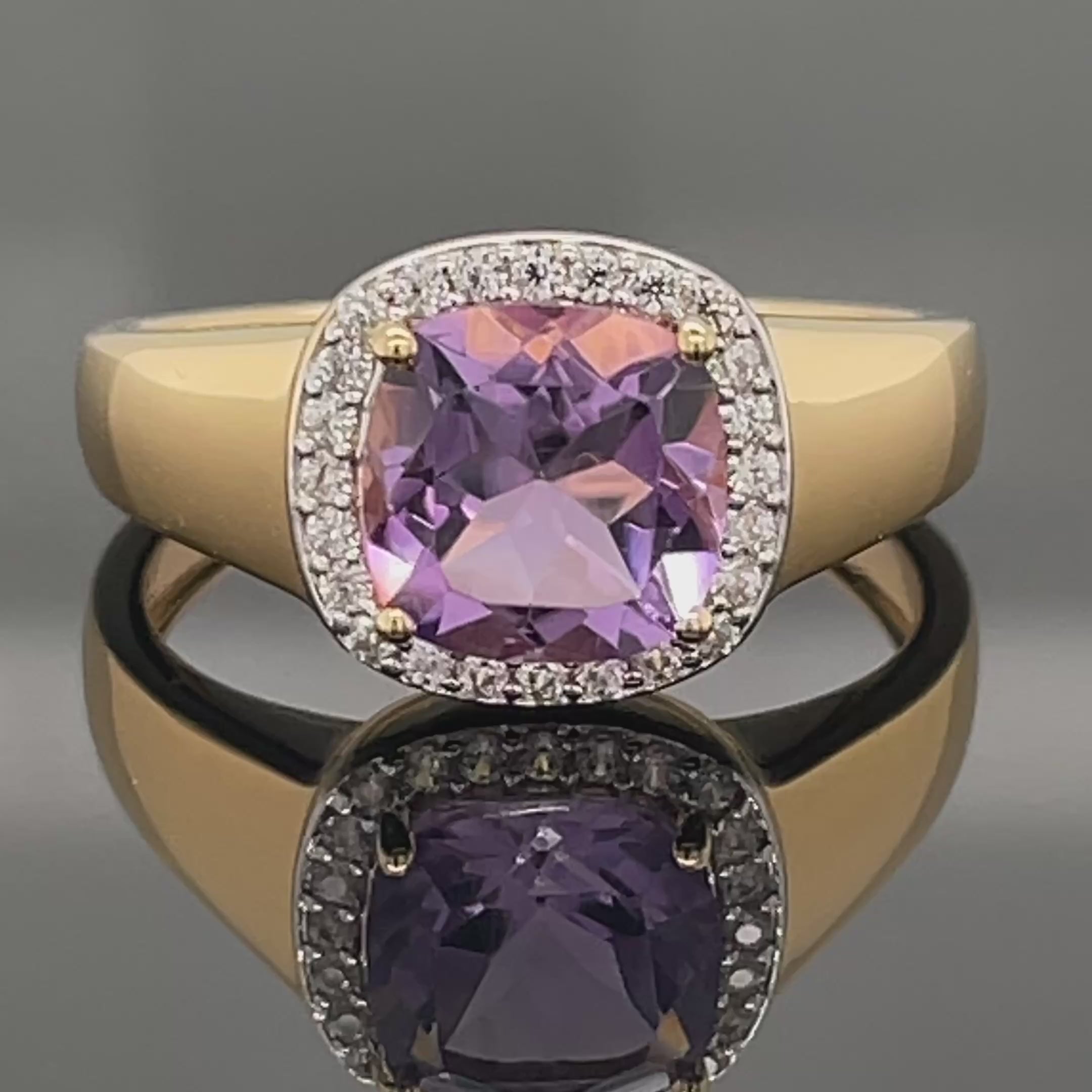 RING AUS 925/- SILBER VERGOLDET MIT AMETHYST & ZIRKON