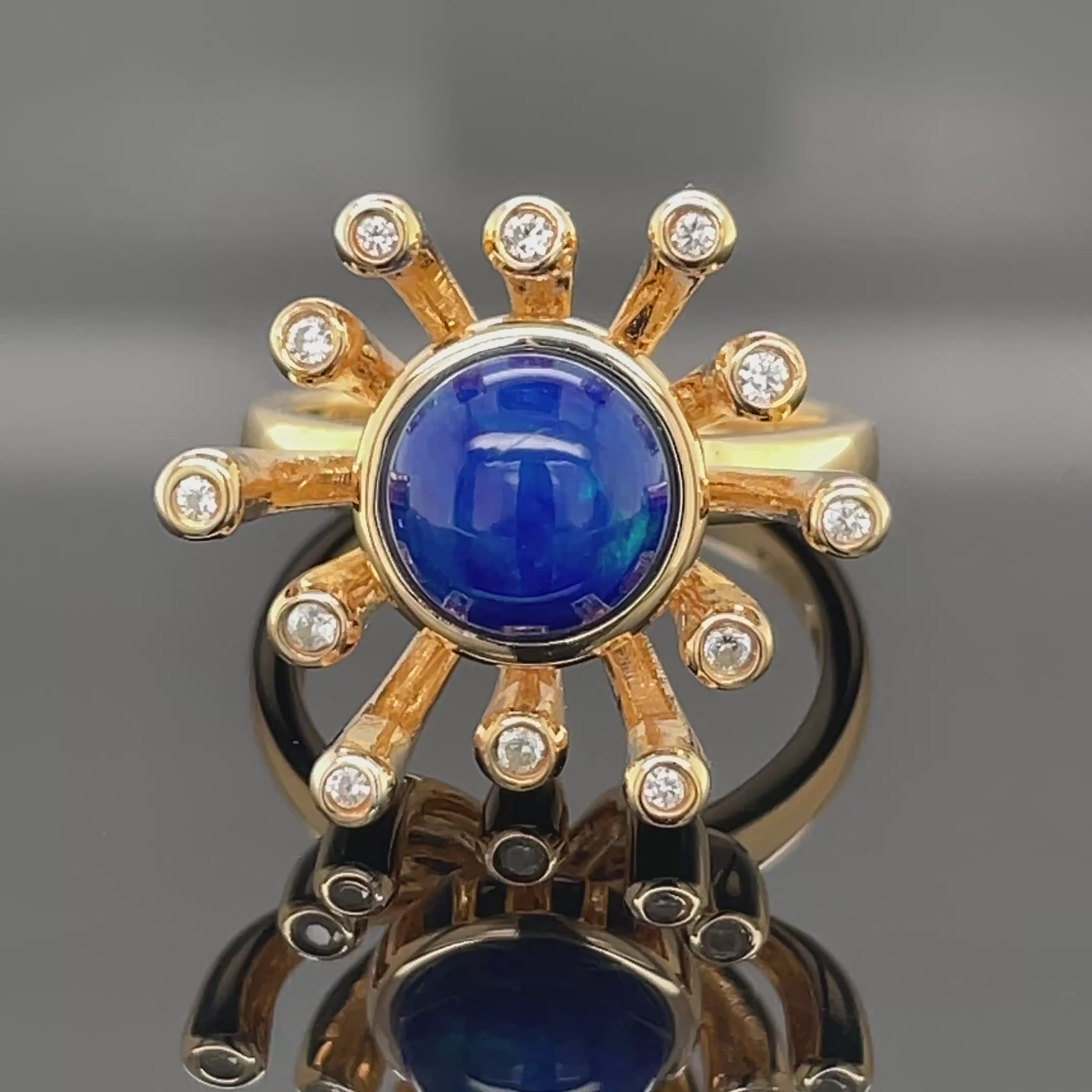 RING AUS 925/- SILBER VERGOLDET MIT KRISTALLOPAL & ZIRKON
