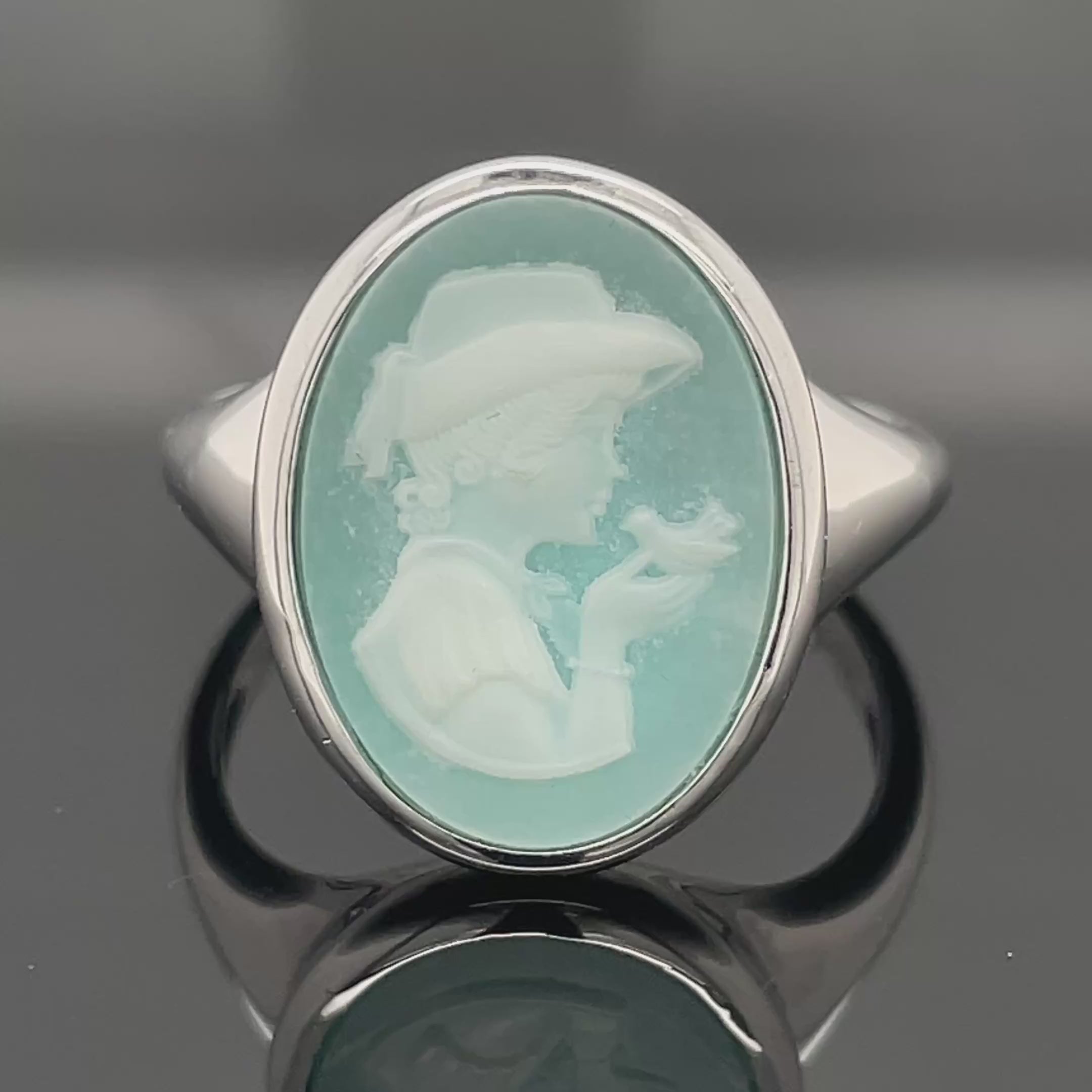 RING AUS 925/- SILBER RHODINIERT MIT AVENTURIN KAMEE