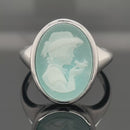 RING AUS 925/- SILBER RHODINIERT MIT AVENTURIN KAMEE