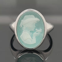 RING AUS 925/- SILBER RHODINIERT MIT AVENTURIN KAMEE