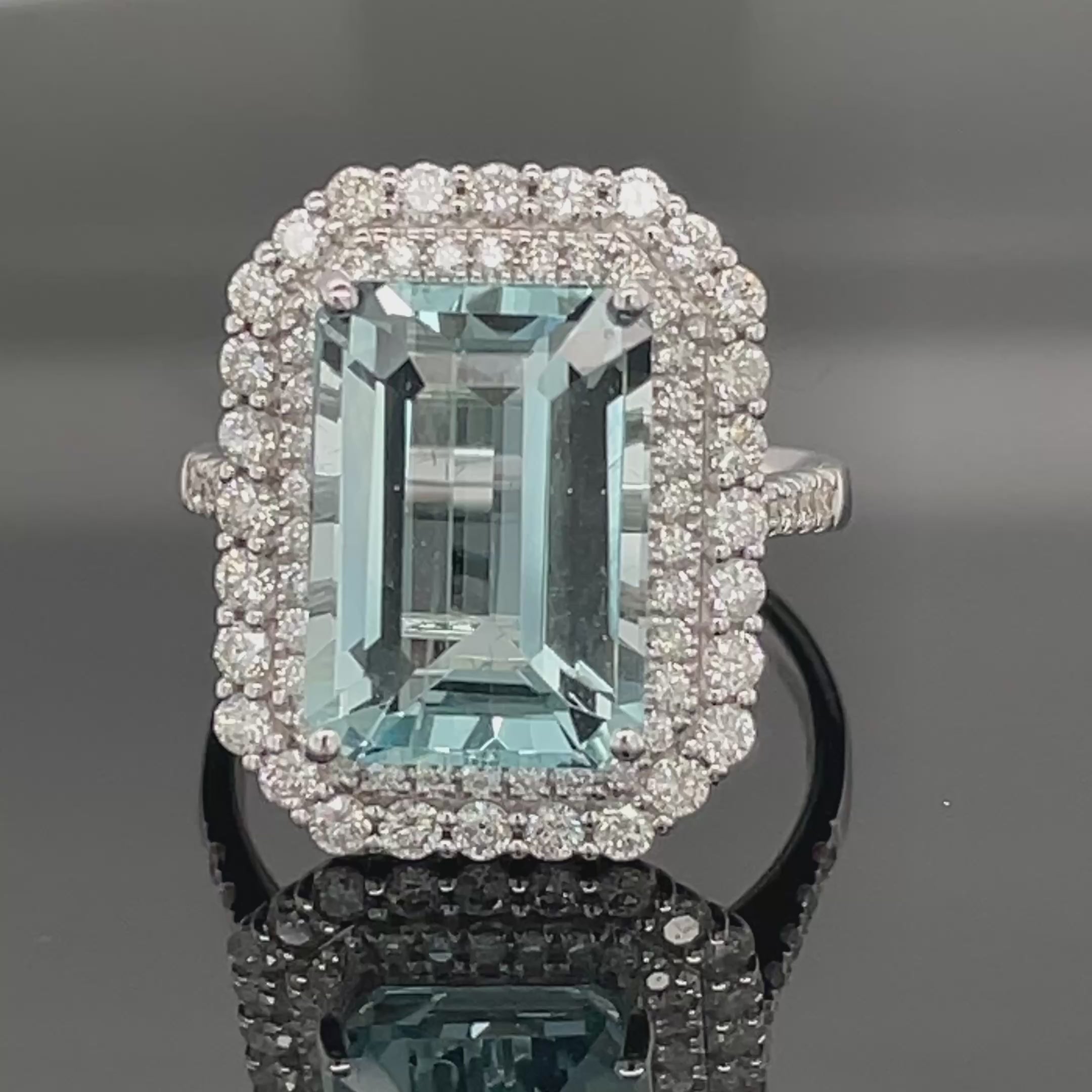 RING AUS 585/- WEIßGOLD MIT AQUAMARIN & BRILLANTEN SI1