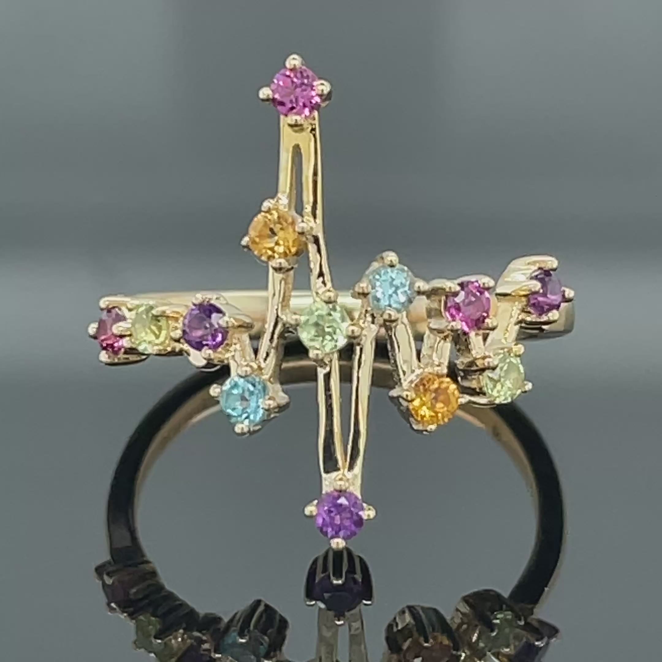 RING AUS 375/- GELBGOLD MIT MULTI EDELSTEINE (GES. CA. 0,494 ct.)