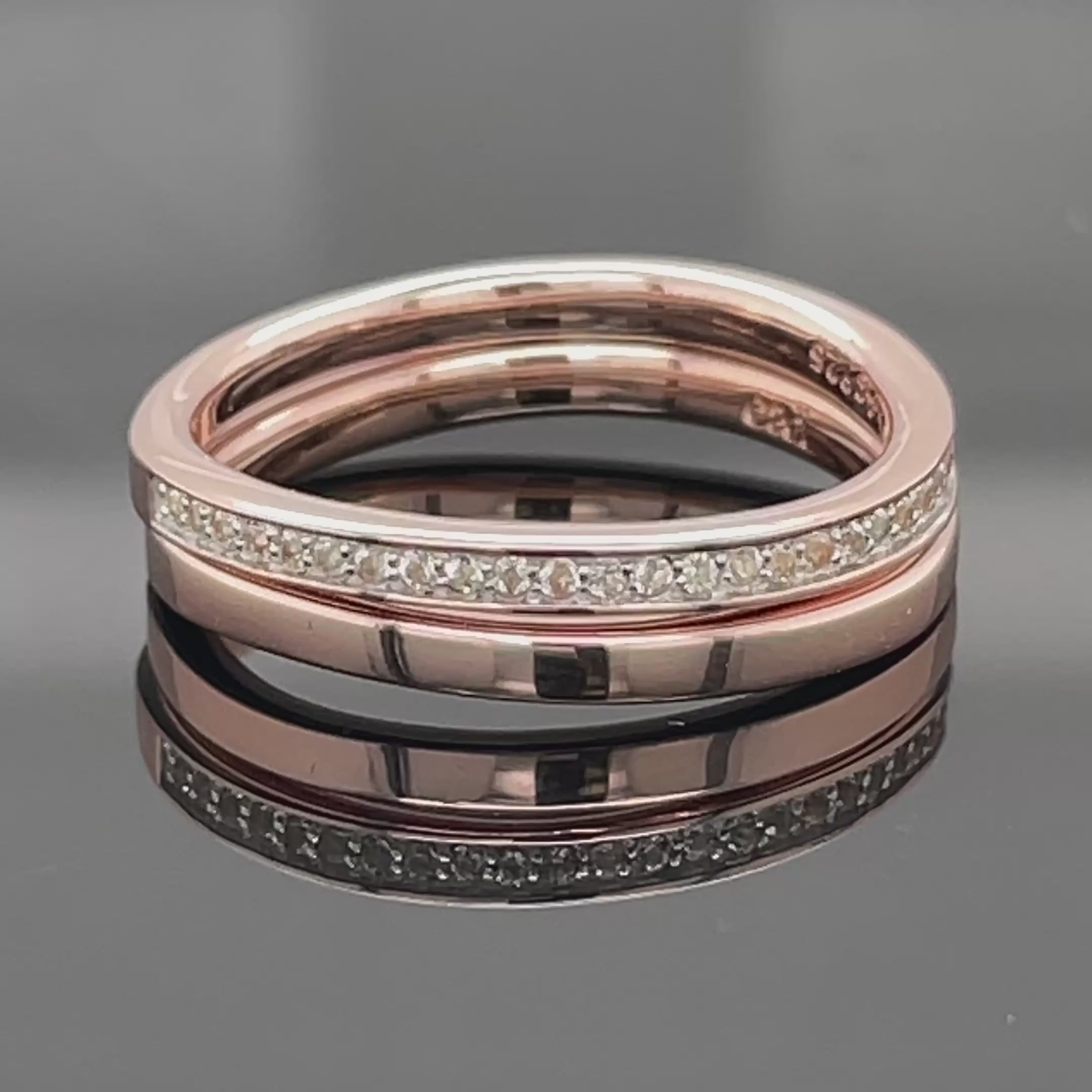 RING 2ER SET AUS 925/- SILBER ROSÉVERGOLDET MIT WEIßTOPAS