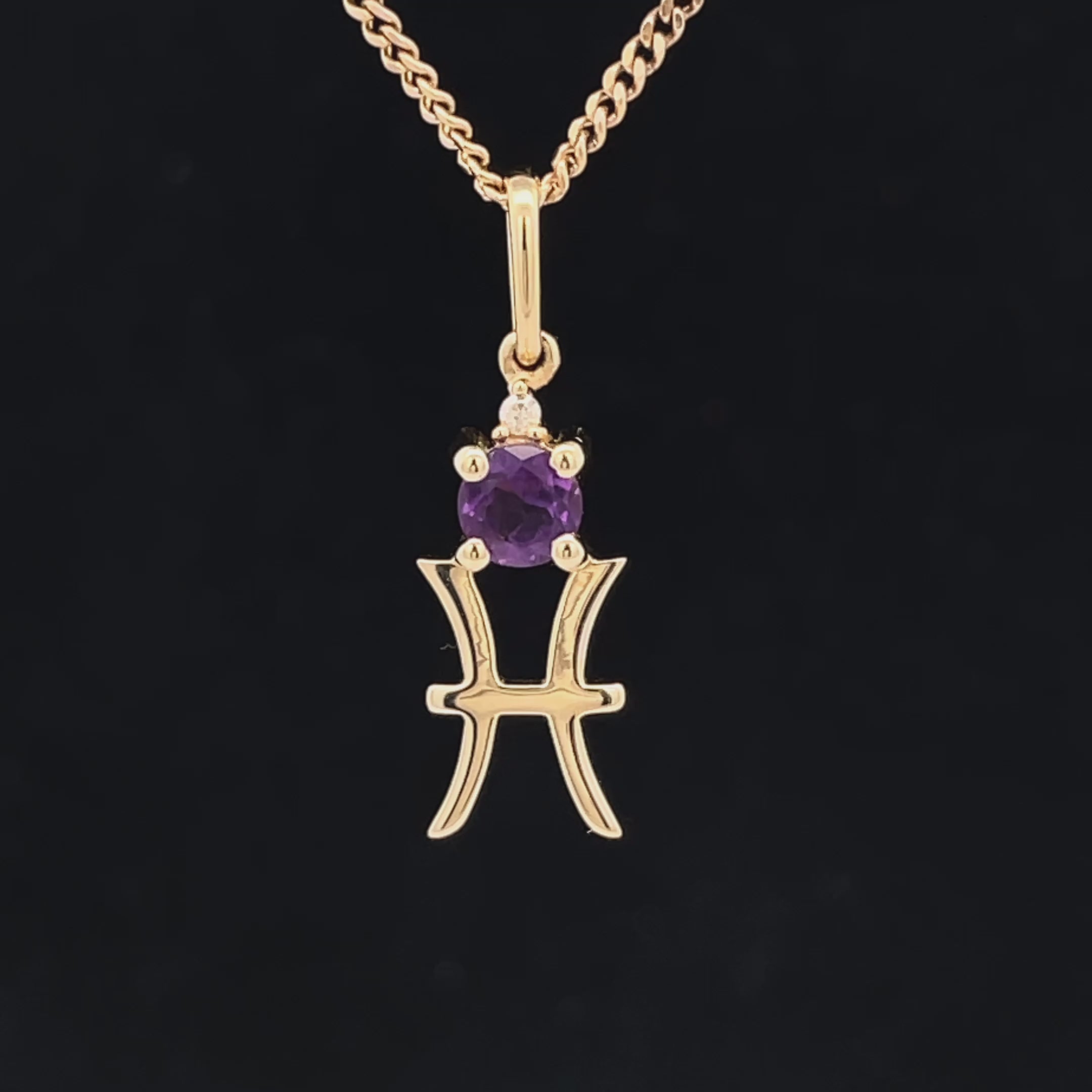 ANHÄNGER "FISCH" AUS 375/- GELBGOLD MIT AMETHYST & DIAMANT (GES. CA. 0,28 ct.)