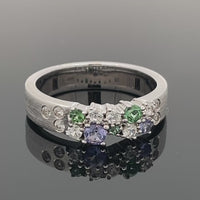 RING AUS 925/- SILBER RHODINIERT MIT TANSANIT, TURMALIN & ZIRKON