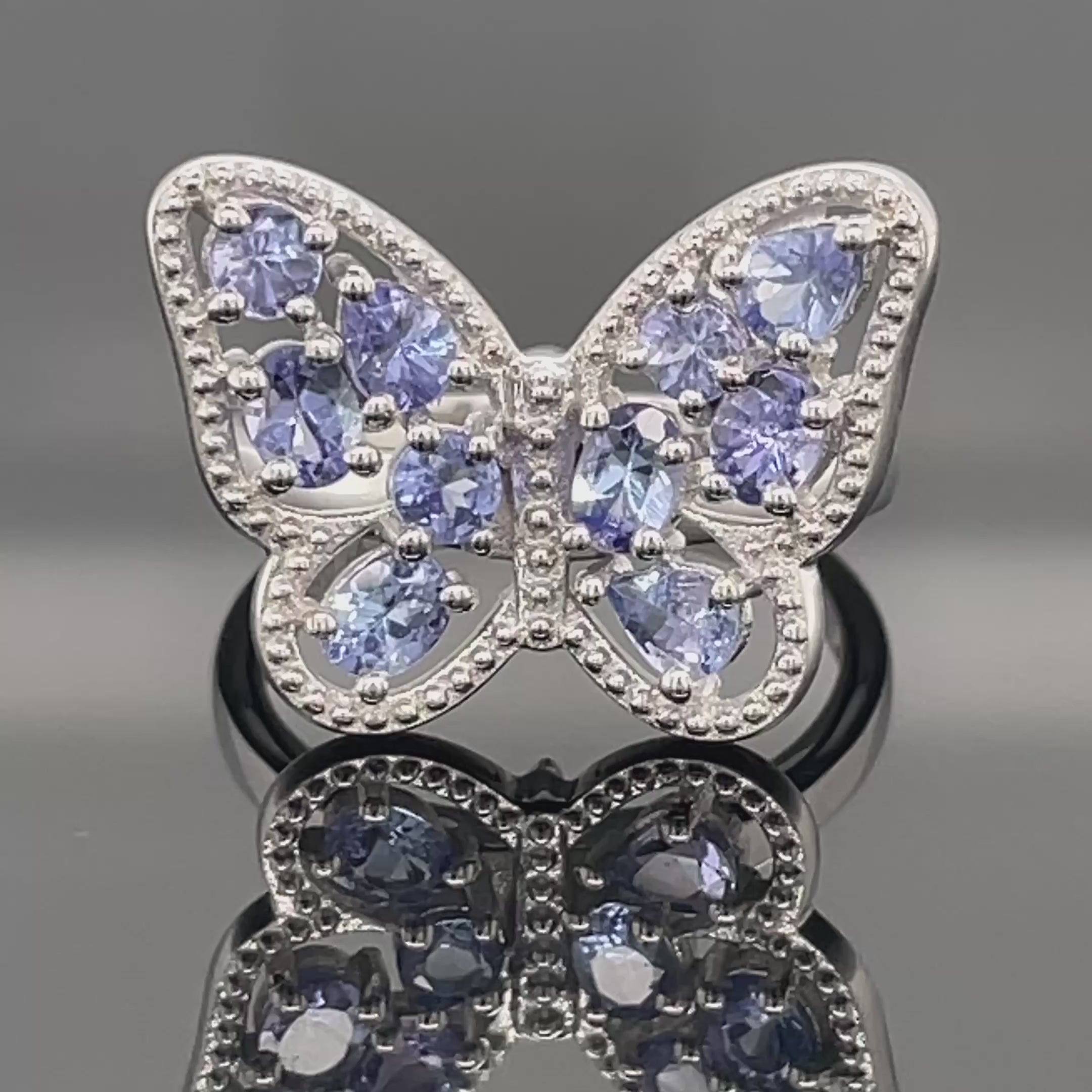 RING AUS 925/- SILBER RHODINIERT MIT TANSANIT