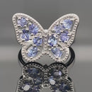 RING AUS 925/- SILBER RHODINIERT MIT TANSANIT