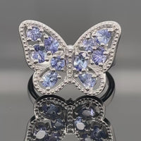 RING AUS 925/- SILBER RHODINIERT MIT TANSANIT